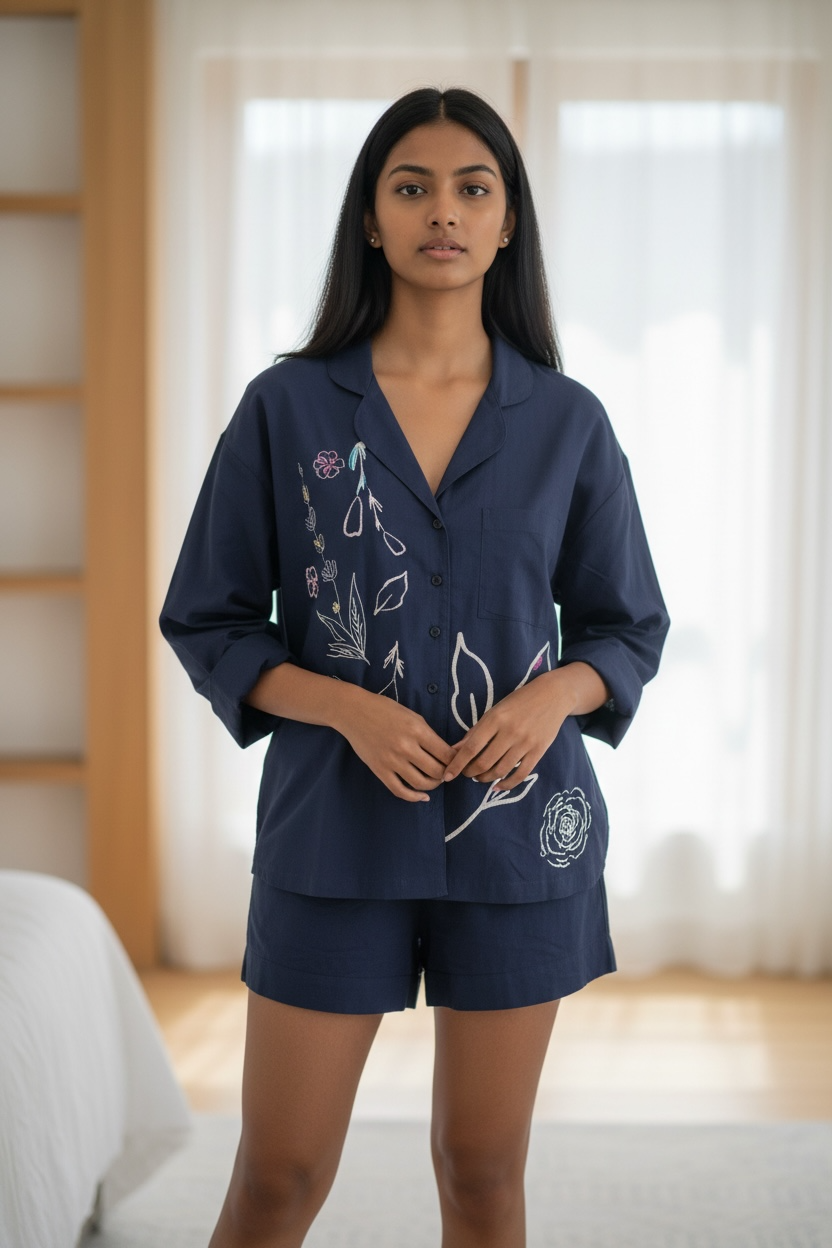 NAVY FLORAL REVER SHIRT
